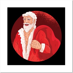 Buffed Santa with gifts Posters and Art